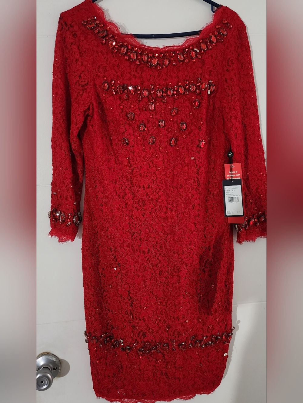 Red Lace Beaded Cocktail Dress